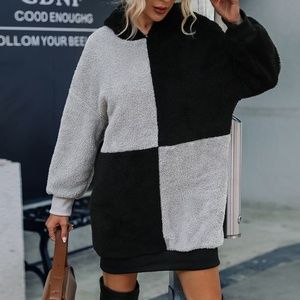 Color Block Women's Teddy Hoodie Dress